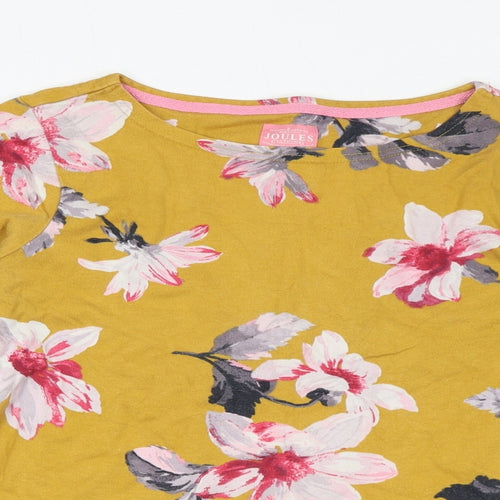 Joules Womens Yellow Floral 100% Cotton Basic Blouse Size 14 Round Neck