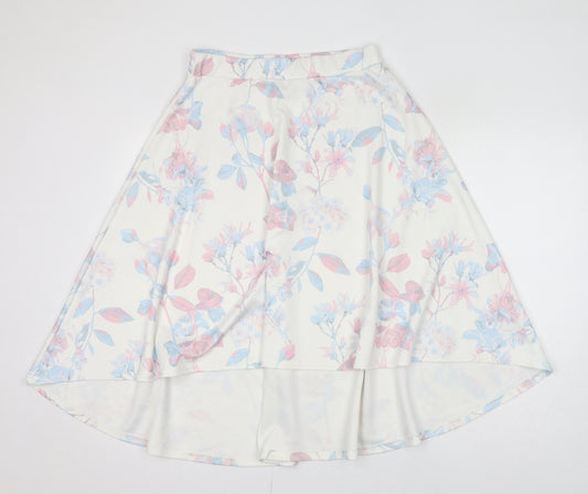 Boohoo Womens White Floral Polyester Skater Skirt Size 14