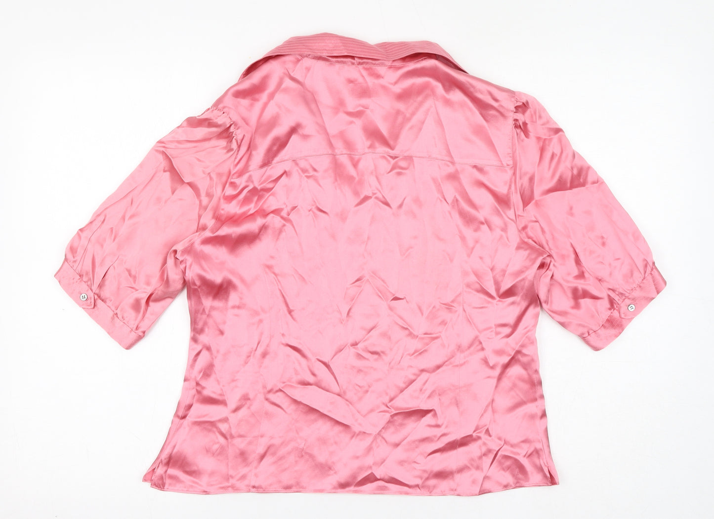 Whistles Womens Pink Silk Basic Button-Up Size 14 Collared