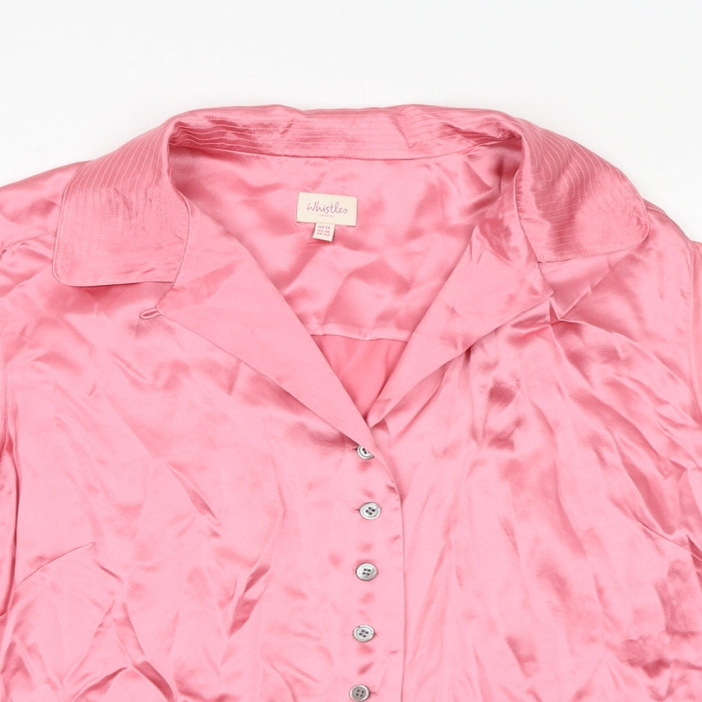 Whistles Womens Pink Silk Basic Button-Up Size 14 Collared