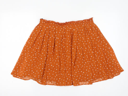 Uniqlo Womens Orange Polka Dot Polyester Flare Skirt Size 12