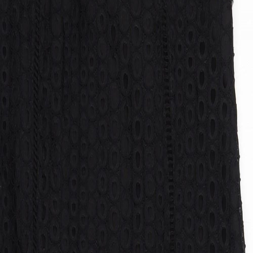 Miss Selfridge Womens Black Polyamide Maxi Size 10 Round Neck Zip - Crochet Overlay