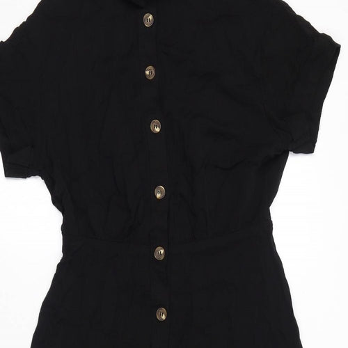 H&M Womens Black Viscose A-Line Size 12 Collared Button