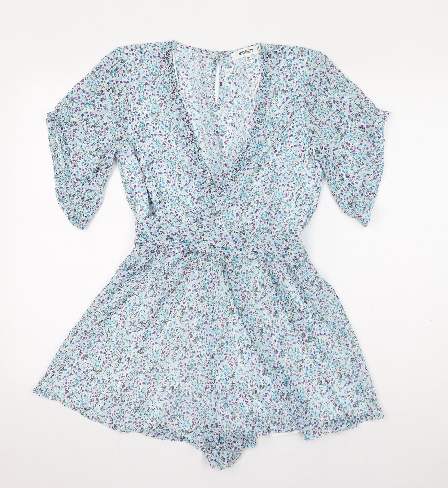 Missguided Womens Blue Floral Polyester Playsuit One-Piece Size 8 L13 in Pullover