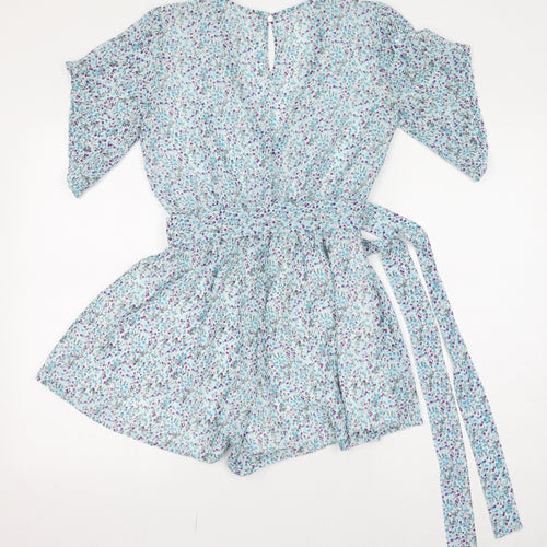 Missguided Womens Blue Floral Polyester Playsuit One-Piece Size 8 L13 in Pullover