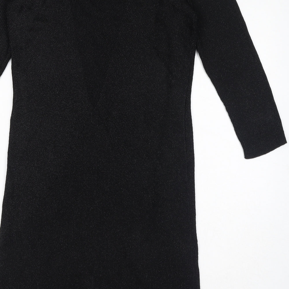 Monsoon Womens Black Viscose Shift Size 12 Round Neck Pullover - Panelled Bodice
