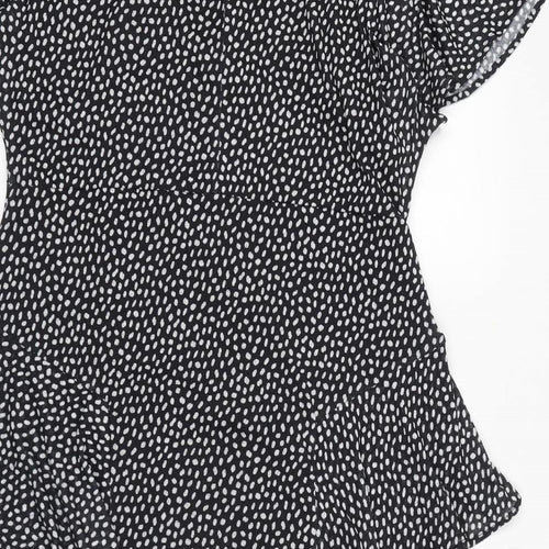 River Island Womens Black Polka Dot Polyester A-Line Size 18 Boat Neck Button - Frill