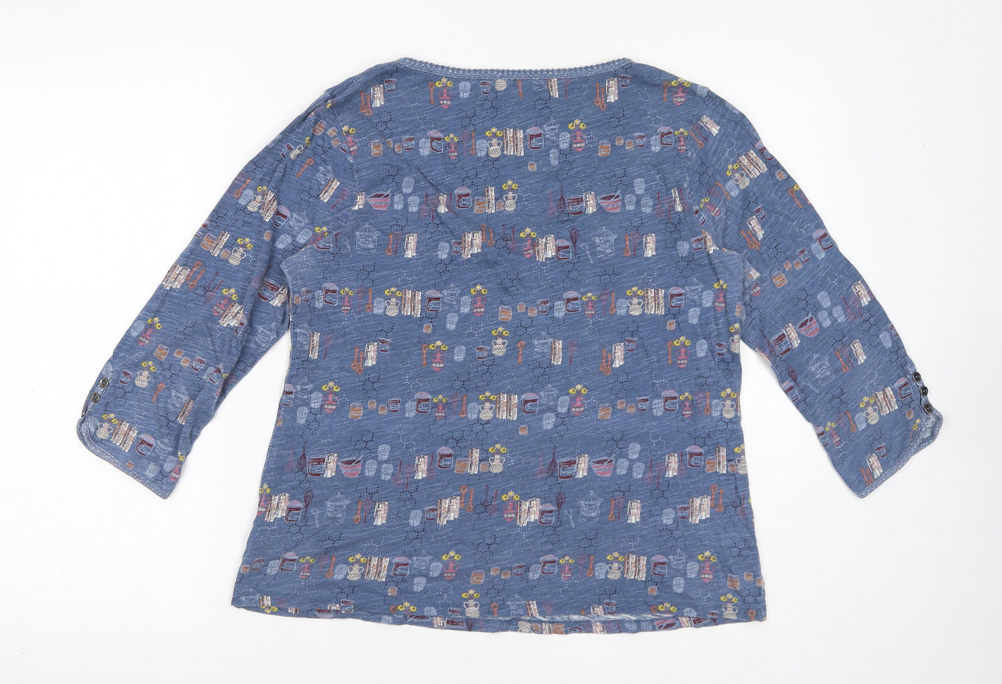 MANTARAY PRODUCTS Womens Blue Geometric 100% Cotton Basic T-Shirt Size 14 Round Neck