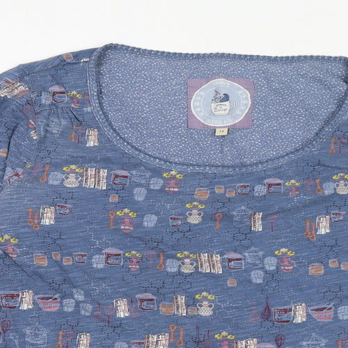 MANTARAY PRODUCTS Womens Blue Geometric 100% Cotton Basic T-Shirt Size 14 Round Neck