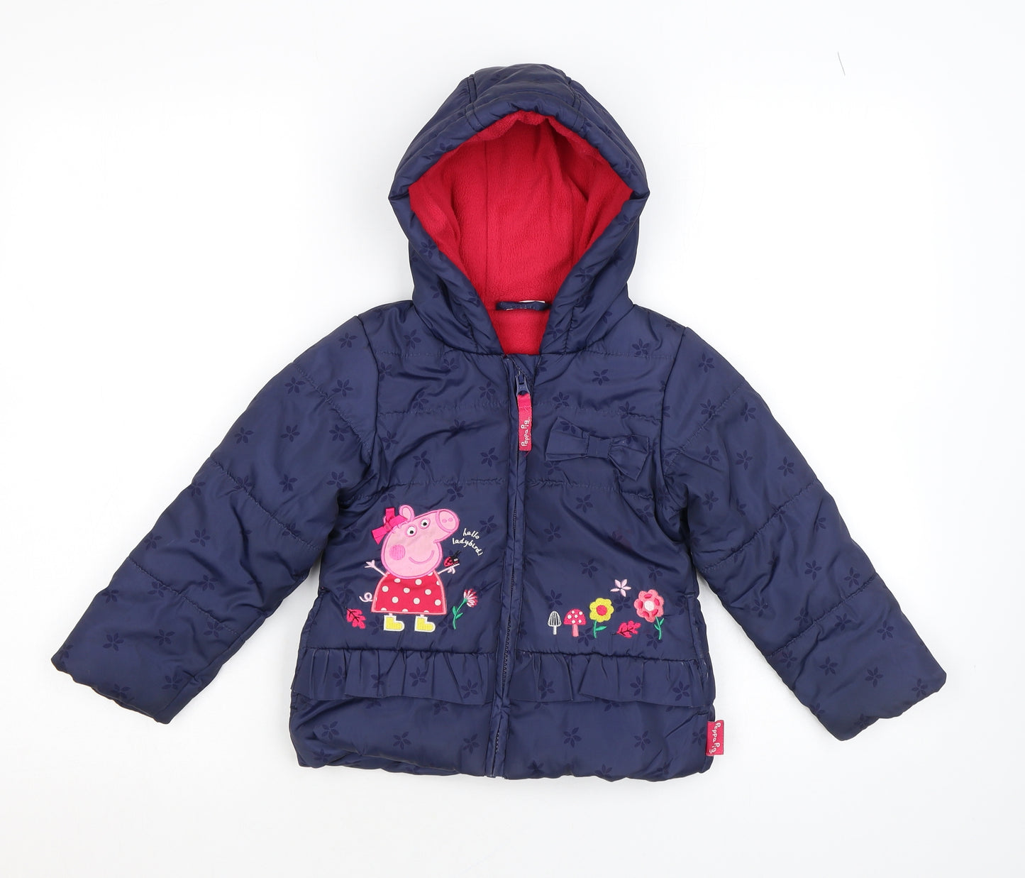 Peppa Pig Girls Blue Floral Basic Coat Coat Size 2-3 Years Zip