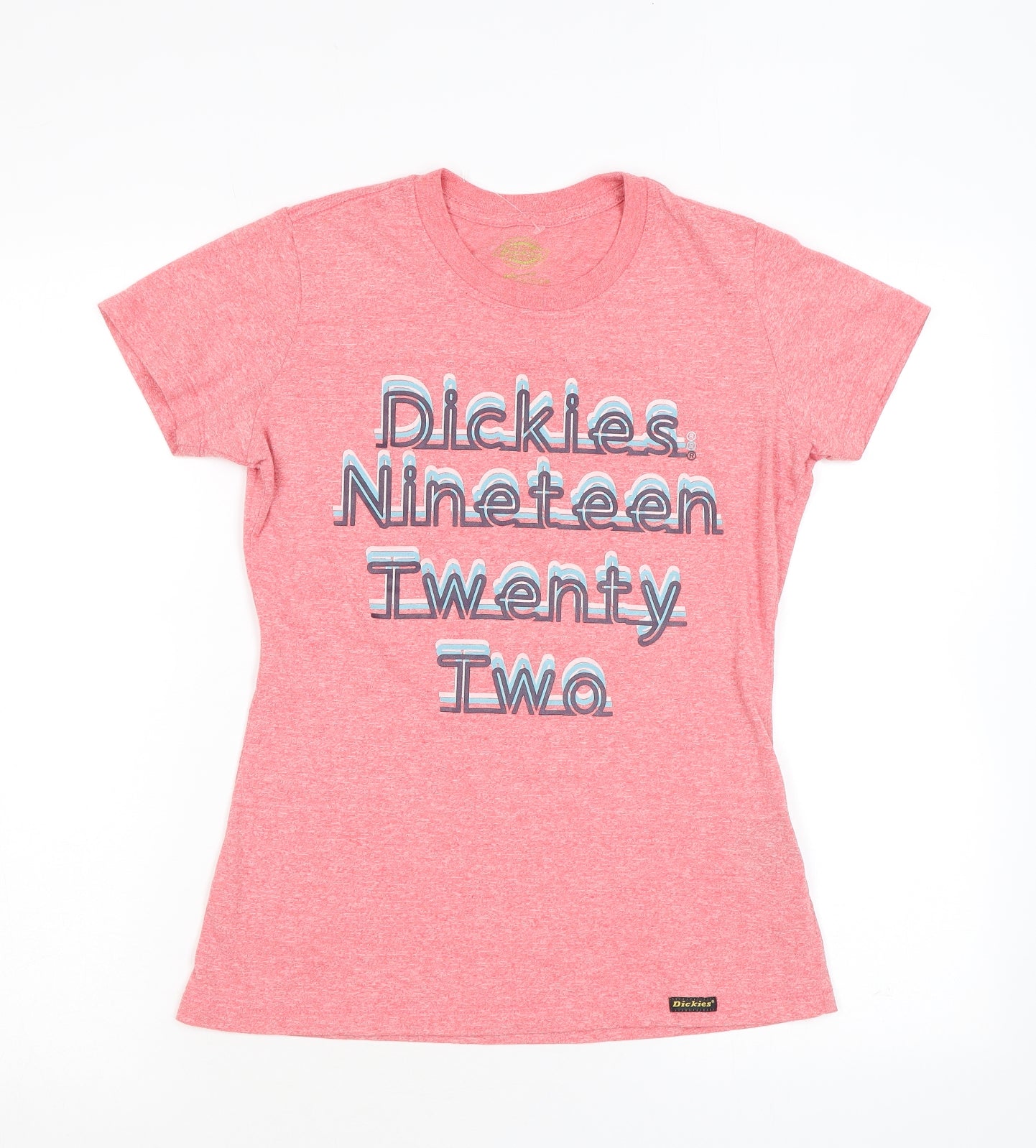 Dickies Womens Pink Herringbone Polyester Basic T-Shirt Size M Round Neck - 1922
