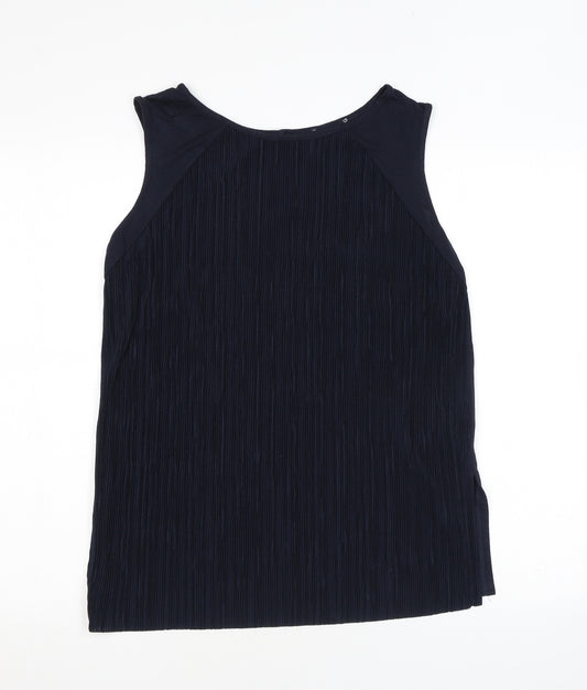 Marks and Spencer Womens Blue Viscose Basic Tank Size 10 Boat Neck - Pleated Front