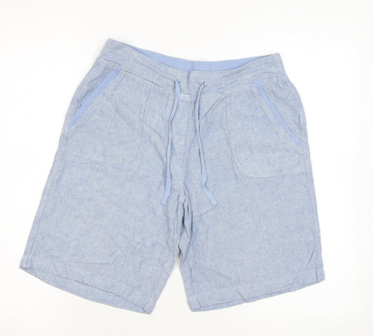 Full Circle Womens Blue Linen Bermuda Shorts Size 12 L8 in Regular Drawstring