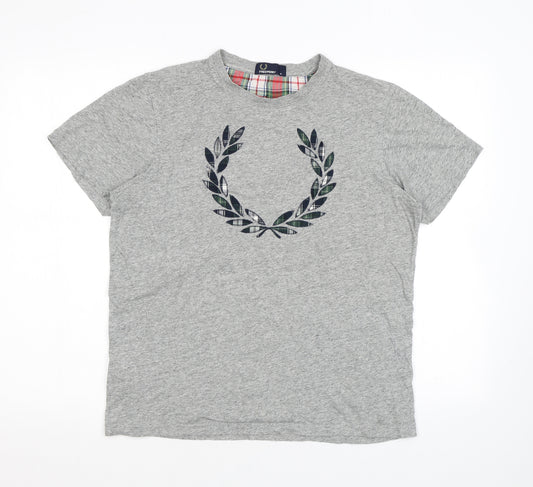 Fred Perry Mens Grey Cotton T-Shirt Size M Crew Neck