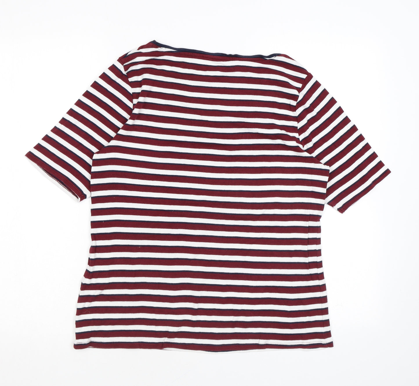 Marks and Spencer Womens Red Striped Cotton Basic T-Shirt Size 16 Round Neck