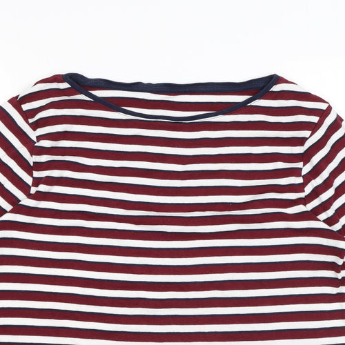 Marks and Spencer Womens Red Striped Cotton Basic T-Shirt Size 16 Round Neck