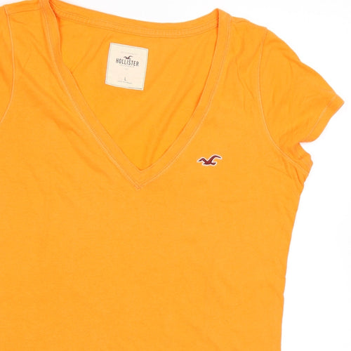 Hollister Womens Orange Polyester Basic T-Shirt Size L V-Neck
