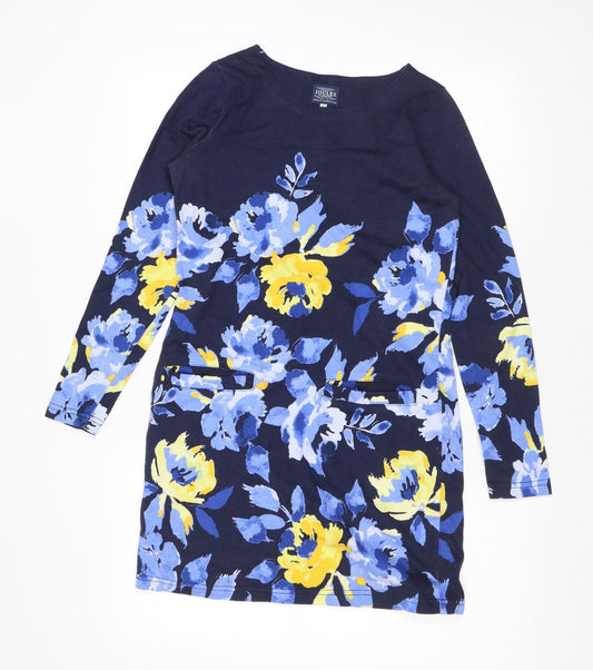 Joules Womens Blue Boat Neck Floral Cotton Tunic Jumper Size 8