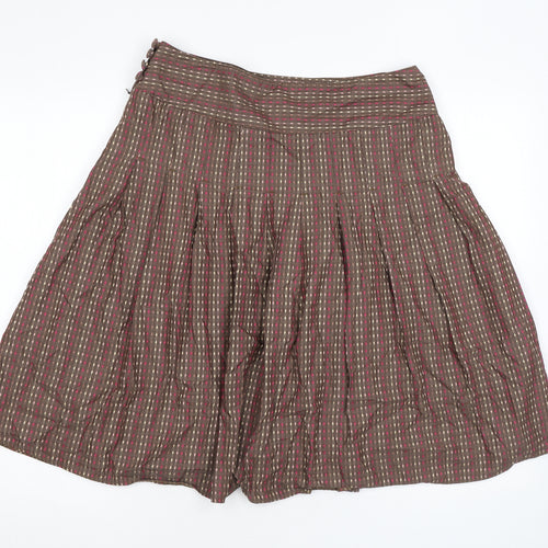 Marks and Spencer Womens Brown Argyle/Diamond Cotton A-Line Skirt Size 12 Zip