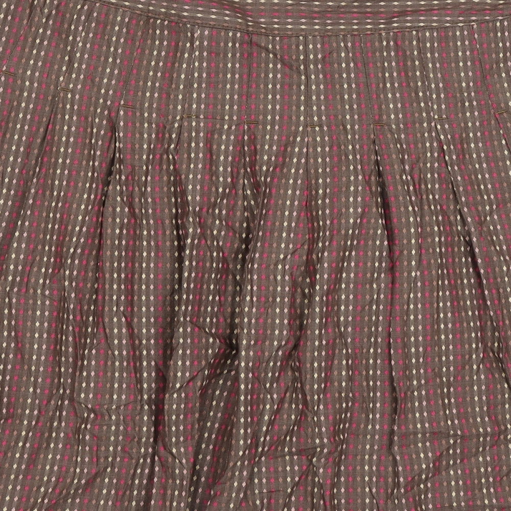 Marks and Spencer Womens Brown Argyle/Diamond Cotton A-Line Skirt Size 12 Zip