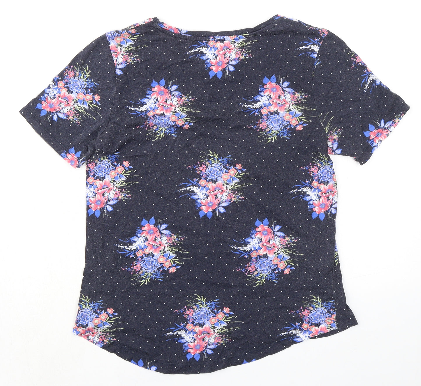 Laura Ashley Womens Blue Floral Modal Basic T-Shirt Size 8 Round Neck