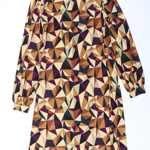 BLUE VANILLA Womens Multicoloured Geometric Polyester Wrap Dress Size 12 V-Neck Pullover