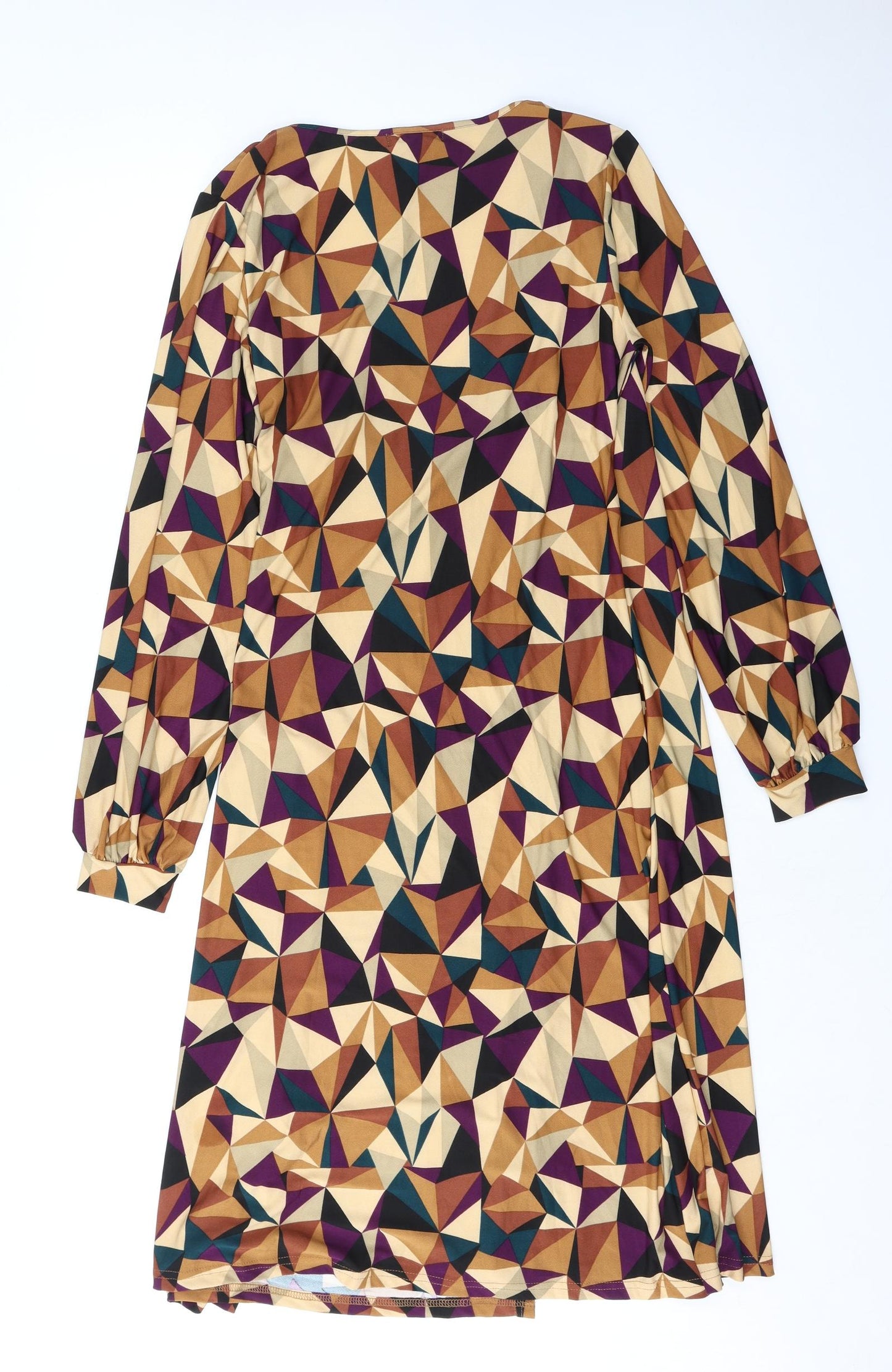 BLUE VANILLA Womens Multicoloured Geometric Polyester Wrap Dress Size 12 V-Neck Pullover