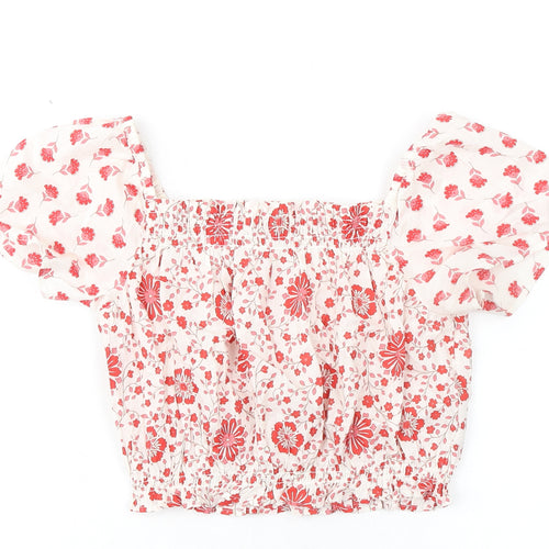 NEXT Girls Red Floral 100% Cotton Cropped Tank Size 7 Years Square Neck Pullover