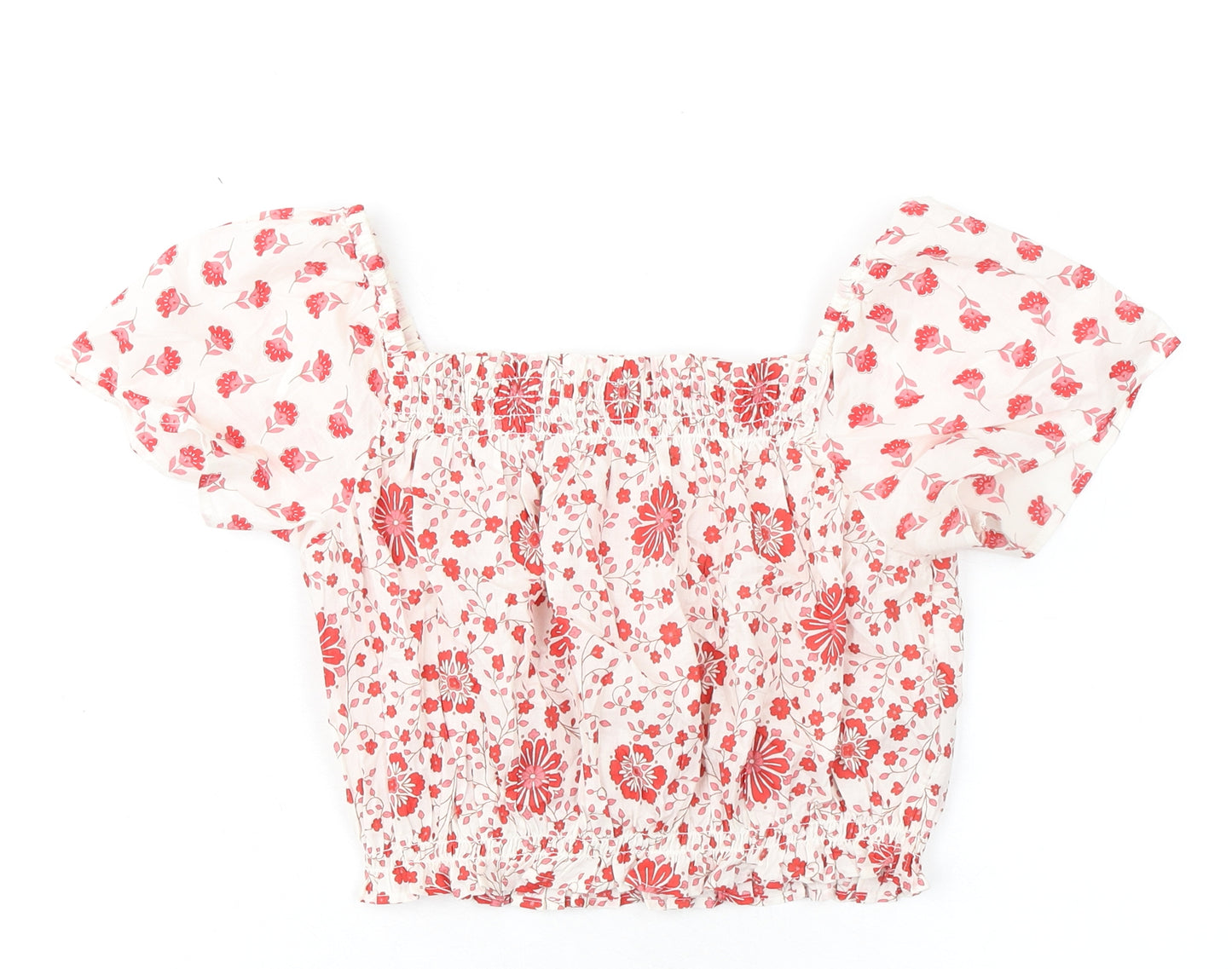 NEXT Girls Red Floral 100% Cotton Cropped Tank Size 7 Years Square Neck Pullover