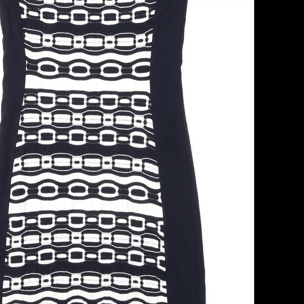 Gerry Weber Womens Blue Geometric Polyester Pencil Dress Size 10 Round Neck Pullover