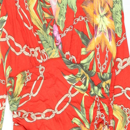 Fran Jane Womens Red Floral Viscose Pencil Dress Size 10 V-Neck Zip
