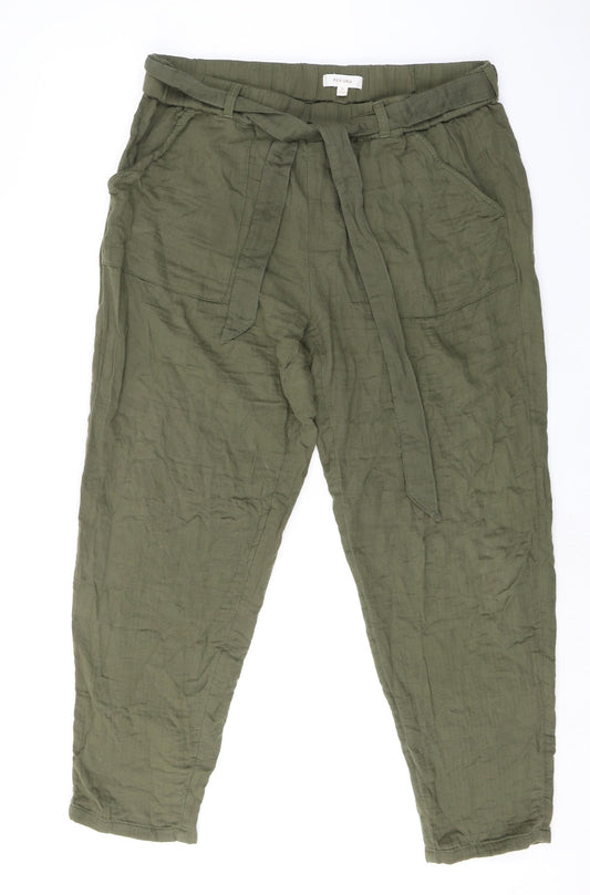Per Una Womens Green Cotton Trousers Size 18 L30 in Regular Tie