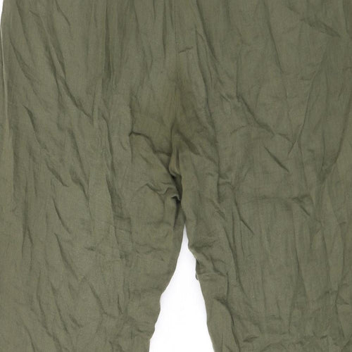 Per Una Womens Green Cotton Trousers Size 18 L30 in Regular Tie