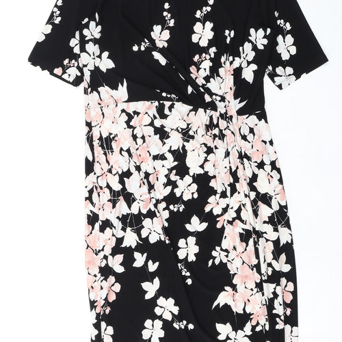 Marks and Spencer Womens Black Floral Polyester Pencil Dress Size 12 Boat Neck Pullover