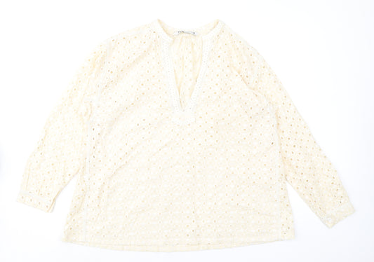 Zara Womens Ivory Polyester Basic Blouse Size XS V-Neck