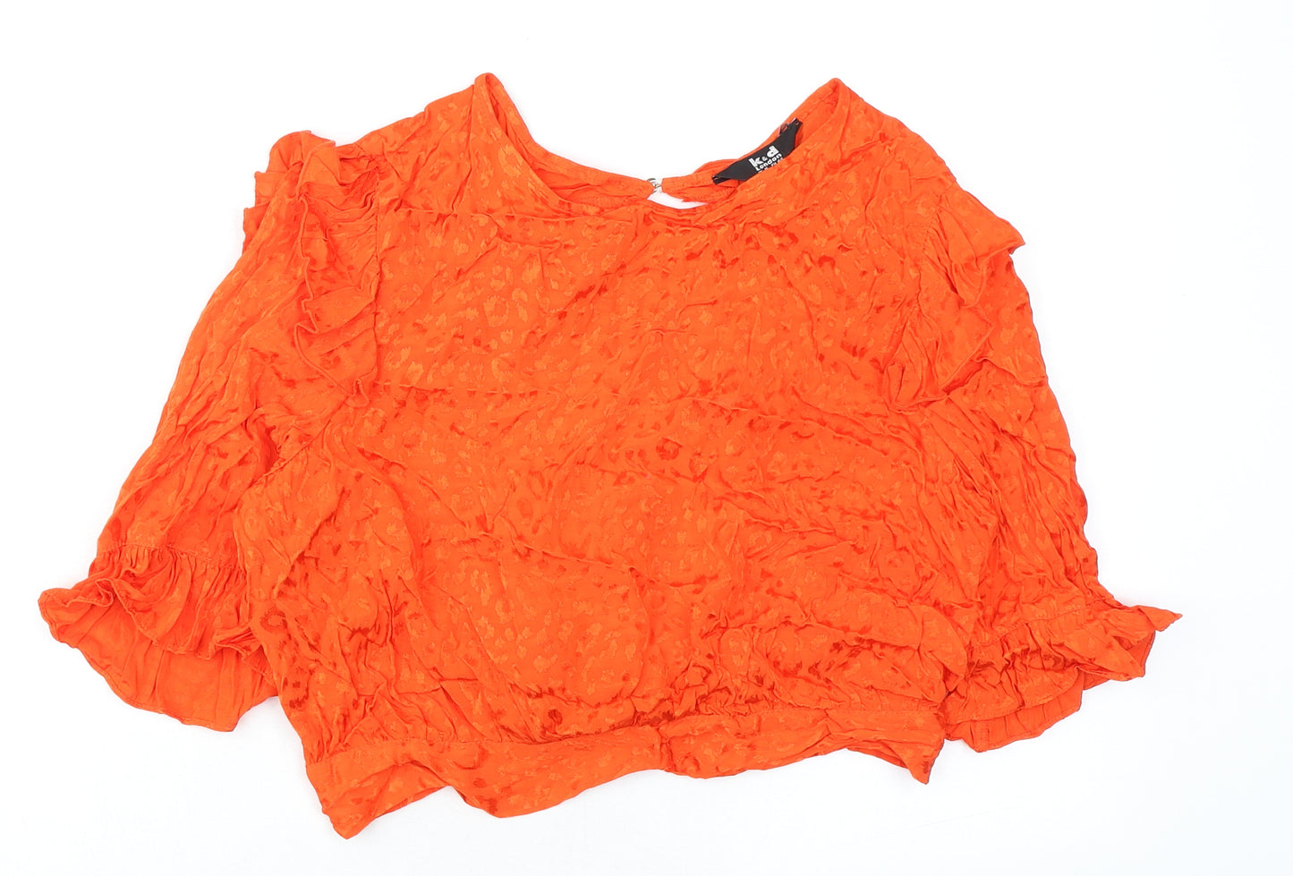 K&D Womens Orange Animal Print Viscose Basic Blouse Size 16 Round Neck - Open Back Leopard Print