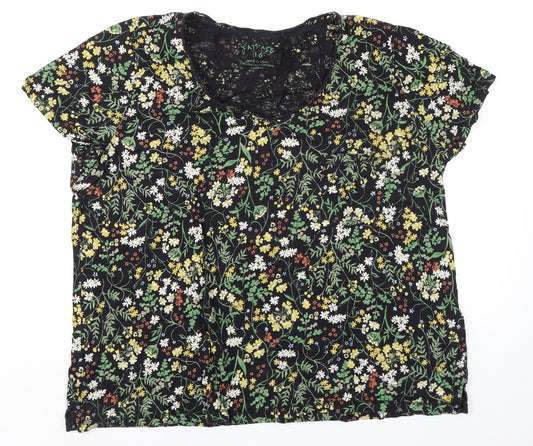 Fat Face Womens Multicoloured Floral 100% Cotton Basic T-Shirt Size 16 Scoop Neck