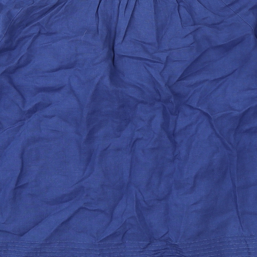 Boden Womens Blue Linen Basic Blouse Size 8 Round Neck
