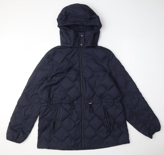 Marks and Spencer Womens Blue Quilted Coat Size 16 Zip - Puffer