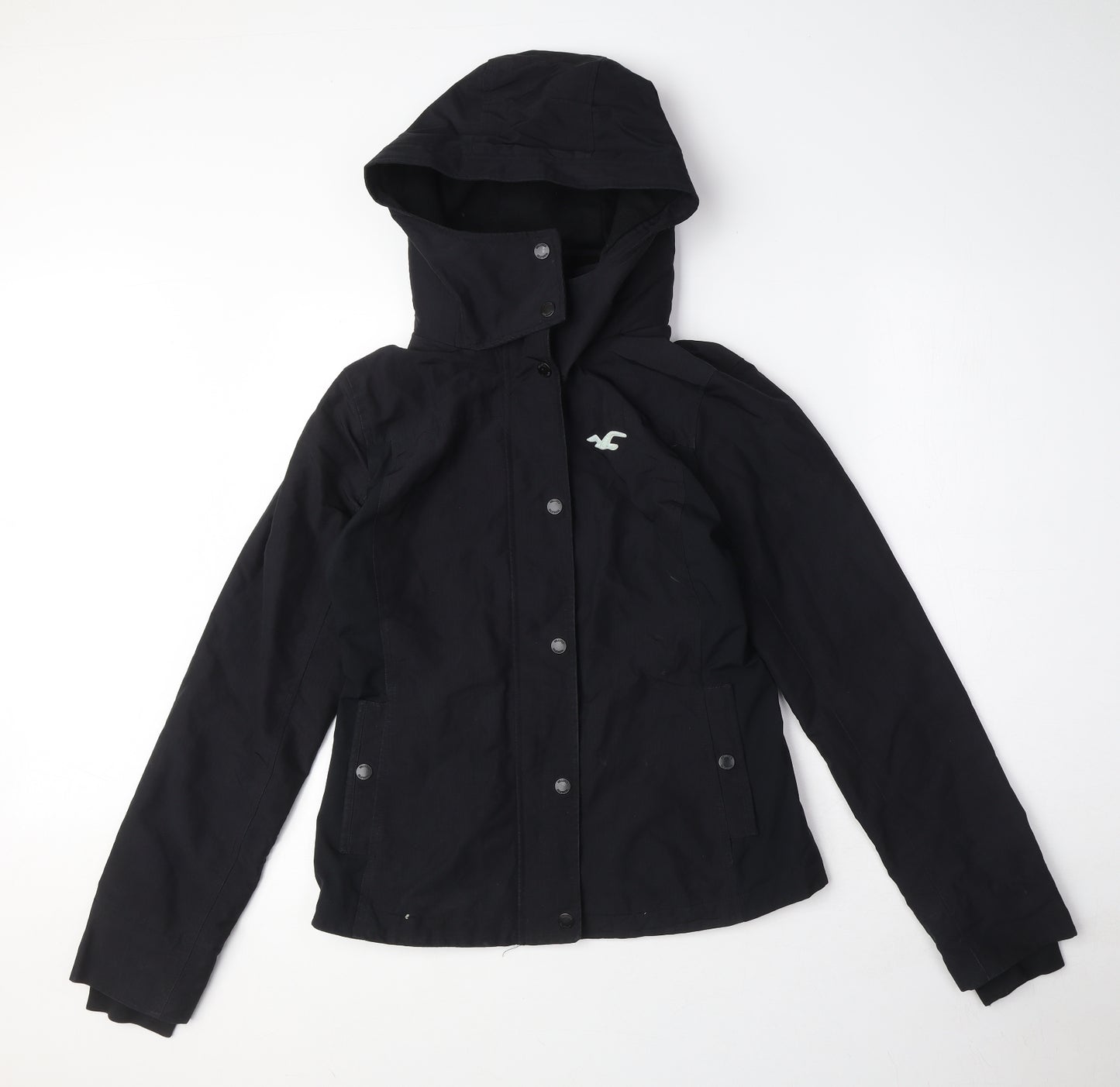 Hollister Womens Black Windbreaker Coat Size S Zip - Hooded