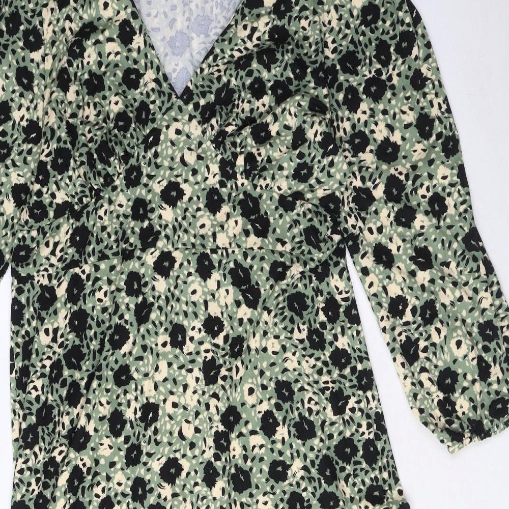 Dorothy Perkins Womens Green Geometric Polyester A-Line Size 18 V-Neck Pullover - Floral
