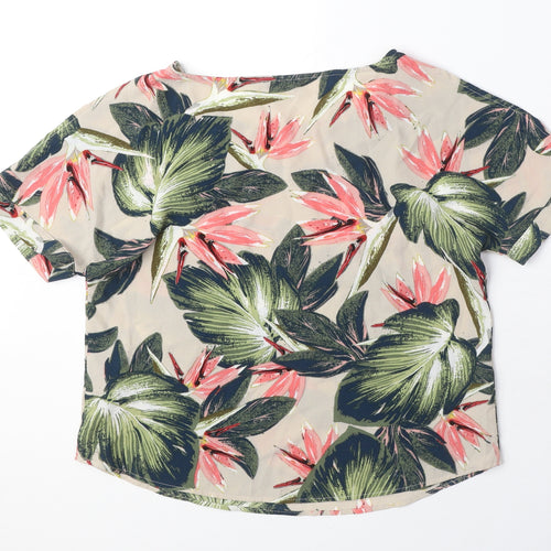 M&Co Womens Multicoloured Floral Polyester Basic T-Shirt Size 10 Round Neck - Leaf Print