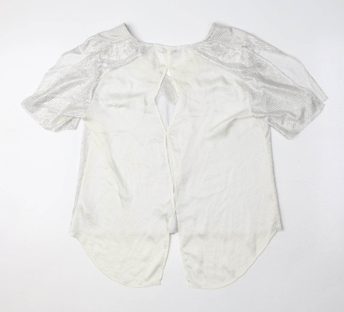 NEXT Womens Silver Polyester Basic Blouse Size 14 V-Neck - Shiny