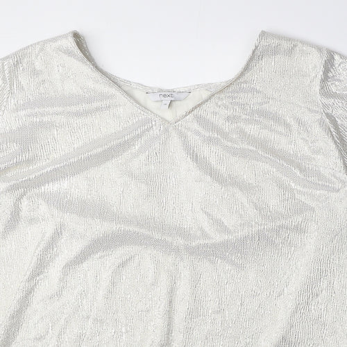 NEXT Womens Silver Polyester Basic Blouse Size 14 V-Neck - Shiny