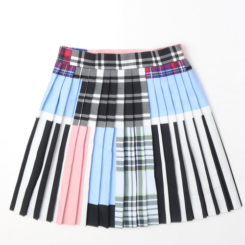 Reclaimed Vintage Womens Multicoloured Geometric Polyester Pleated Skirt Size 8 Button - Pearl Details