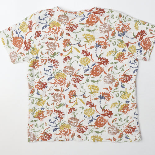 EWM Womens Multicoloured Floral 100% Cotton Basic T-Shirt Size M Round Neck - Cut Out Detail