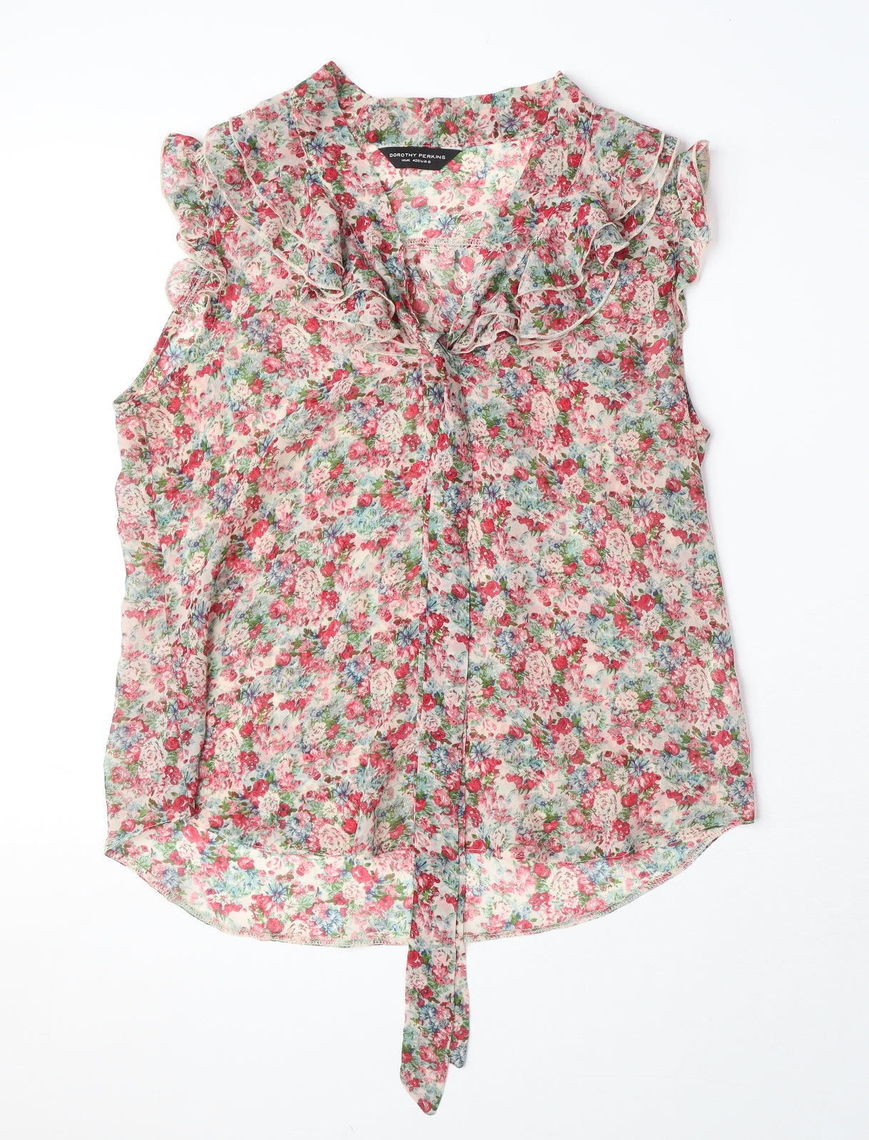 Dorothy Perkins Womens Multicoloured Floral Polyester Basic Blouse Size 14 V-Neck - Ruffle Detail