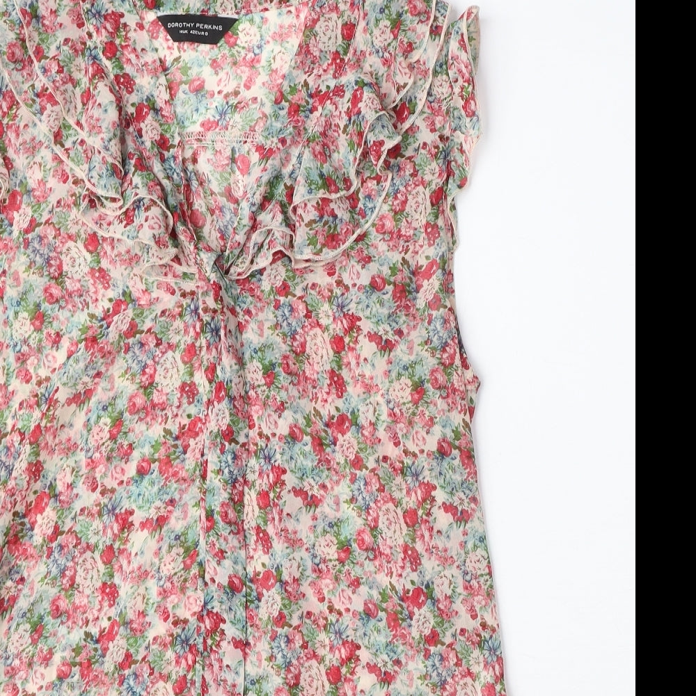 Dorothy Perkins Womens Multicoloured Floral Polyester Basic Blouse Size 14 V-Neck - Ruffle Detail