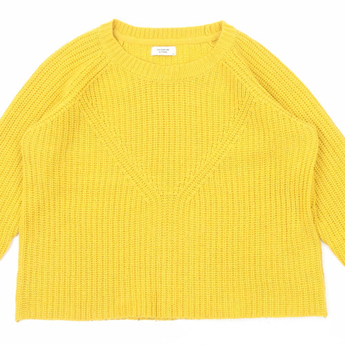 Jacqueline de Yong Womens Yellow Round Neck Acrylic Pullover Jumper Size M
