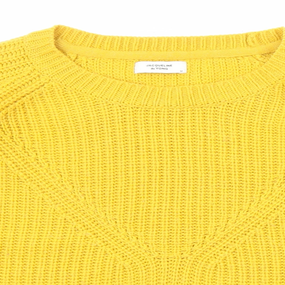 Jacqueline de Yong Womens Yellow Round Neck Acrylic Pullover Jumper Size M